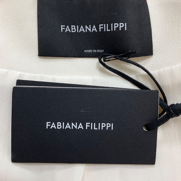 FABIANA FILIPPI IVORY EMBELLISHED OPEN FRONT CADY JACKET AND STRAIGHT LEG TAILOR - Picture 4 of 6